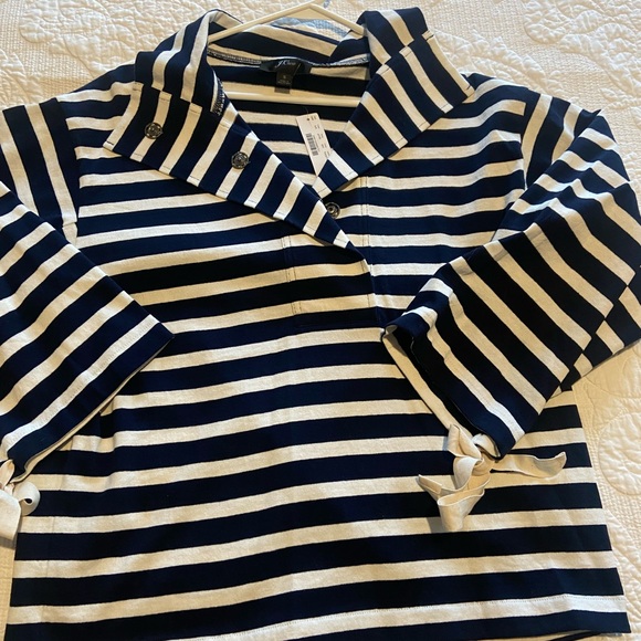 J. Crew Tops - J. Crew Women’s Navy and Cream Striped Long Sleeve with Bow